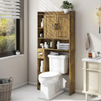 Vabches Bathroom Organizer Storage Wood Over The Toilet Storage Cabinet with Barn Doors&Toilet Paper Stand 67'' Tall Toilet Rack