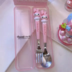 Cartoon Cutlert Set Kuromi Hello Kitty Melody Spoon Fork Stainless Steel Cute Kid Tableware Kitchen Supplies Boy's Girl's Gift