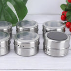 Kitchen Counter Seasoning Jar Set, 12 Piece Metal Jars with Clear Top Window, Base Tray and Daily Cooking Access for Home B03E