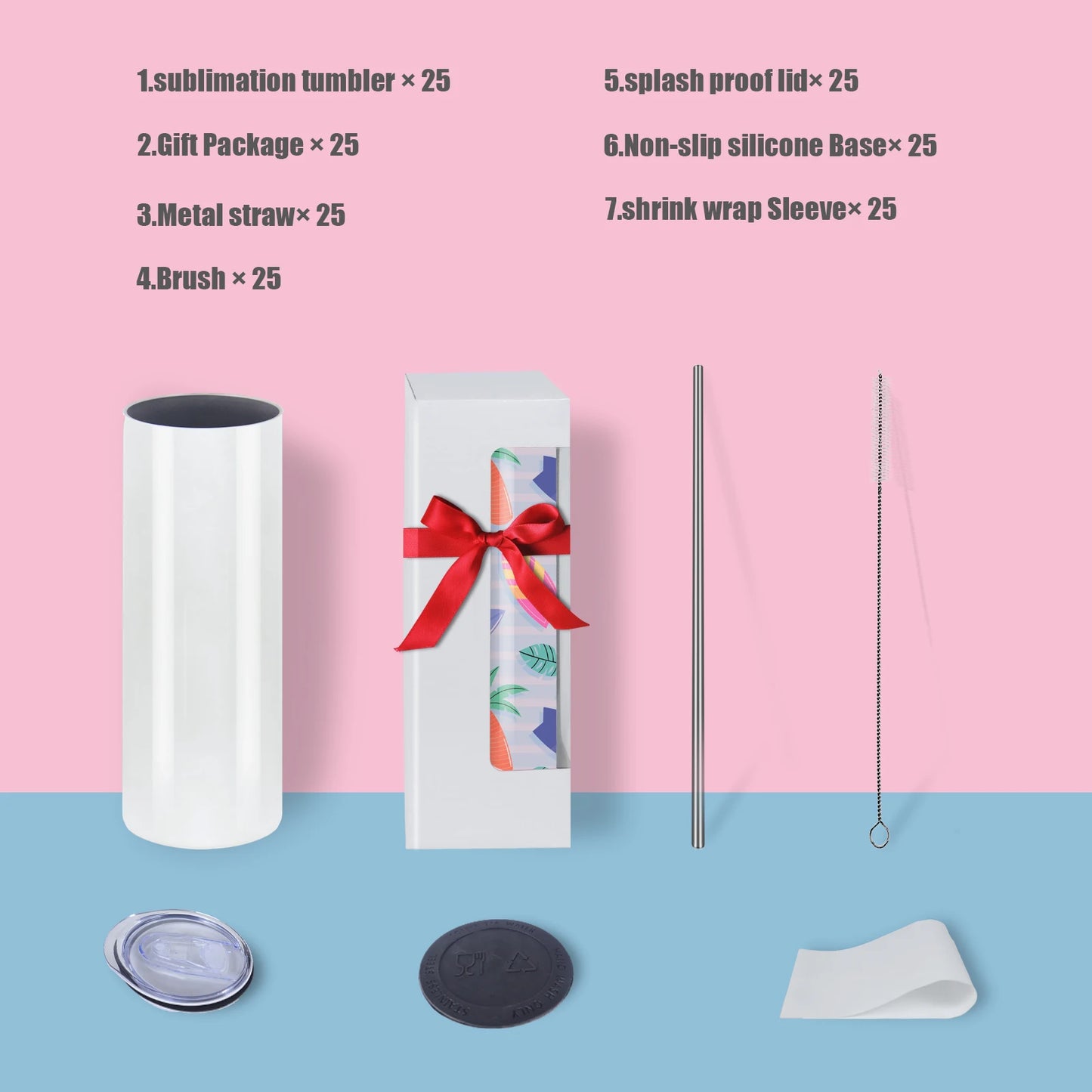 25pack US warehouse bulk 20oz 30oz Stainless Steel heat Printing Tumbler Double Wall Insulated straight Sublimation Tumbler