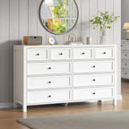 Farmhouse 7 Drawers Dresser for Bedroom, White Dresser Chest of Drawers, Wood Storage Dressers with Deep Drawers and Metal Handl