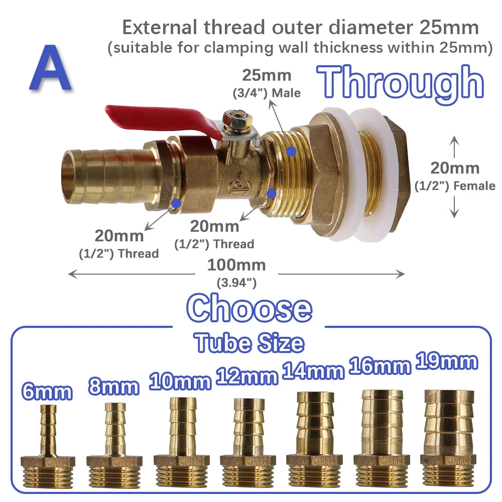 6-19mm Brass Pagoda Ball Valve Hose Adapter Water Tank Coupling Joint for Aquarium Fish Tank Garden Irrigation Tube Pipe Fitting