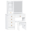 Vanity Desk with Sliding Mirror, Bedroom Dressing Table, Makeup Desk with 6 Drawers, Open Shelves, Hidden Storage Space