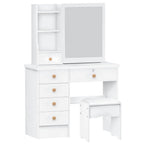Vanity Desk with Sliding Mirror, Bedroom Dressing Table, Makeup Desk with 6 Drawers, Open Shelves, Hidden Storage Space