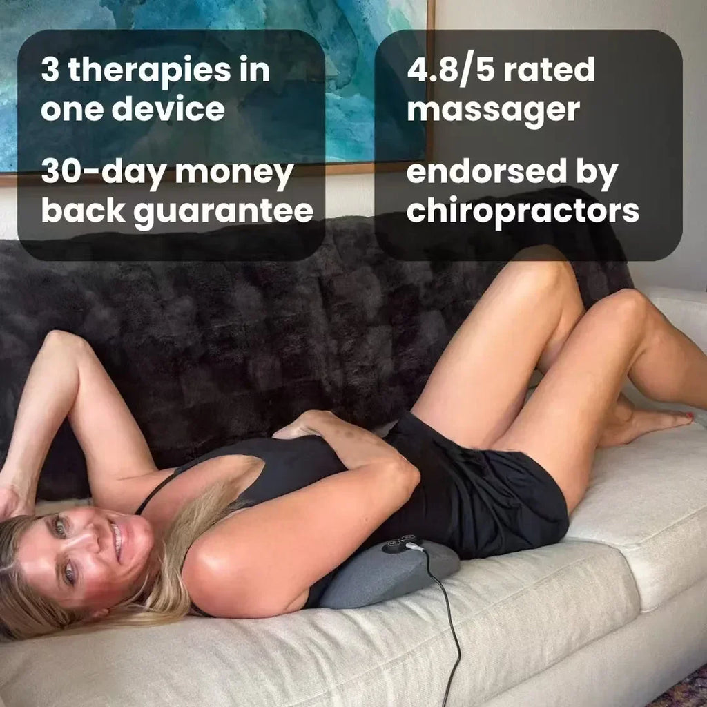 3-in-1 Back Massager with Relief Bed Sleeping Shiatsu Deep Tissue Portable Shoulder Lower Back Pain Relief Waist Massager