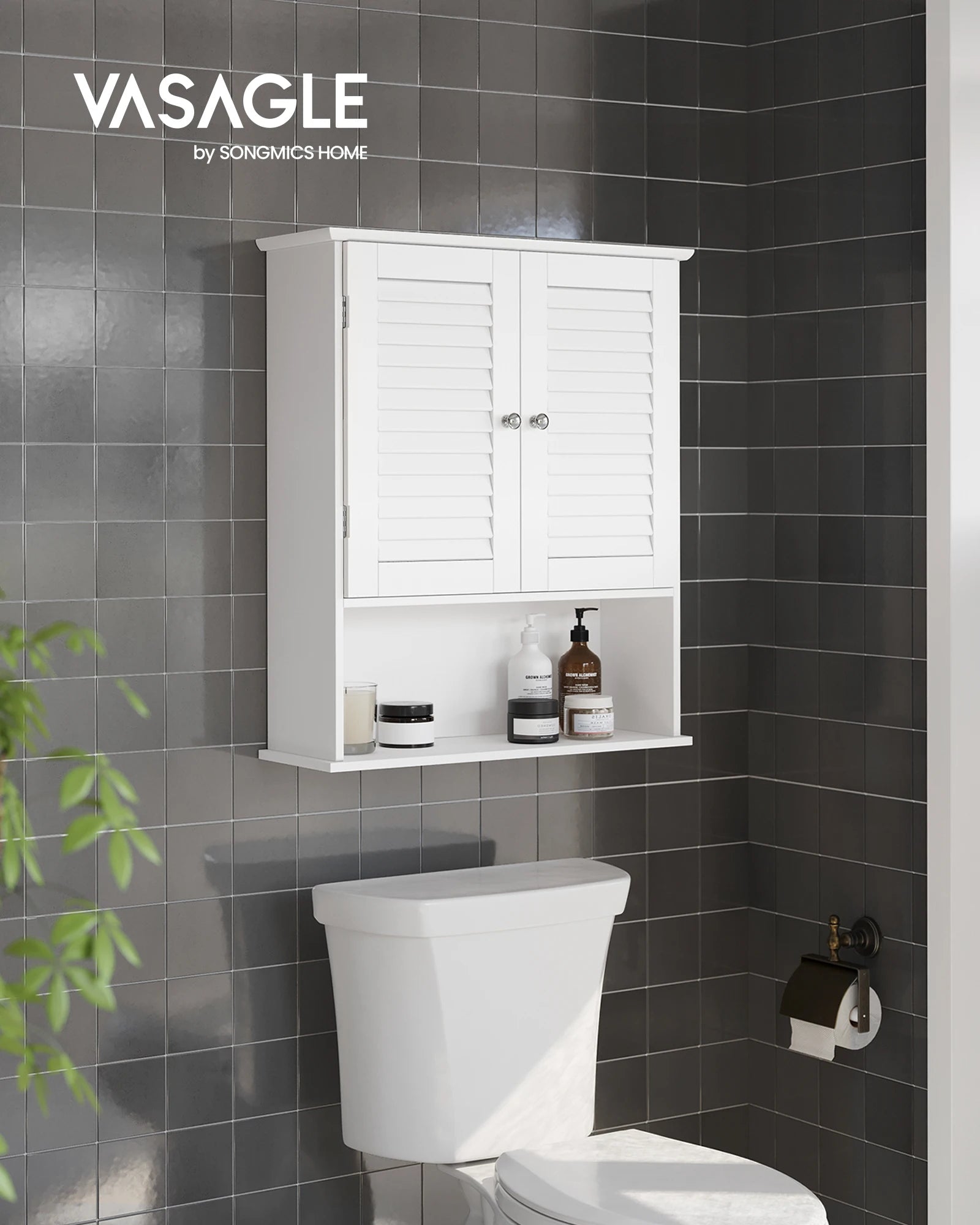 VASAGLE Bathroom Wall Cabinet, Wall-Mounted Bathroom Storage Cabinet, Medicine Cupboard with Adjustable Shelf