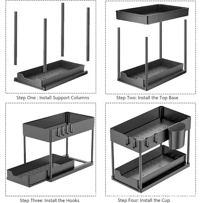 Kitchen Bathroom Under Sink Organizer 2 Tier Sliding Pull Out Drawer 1 Pack Storage Rack for Pantry Laundry Cabinet
