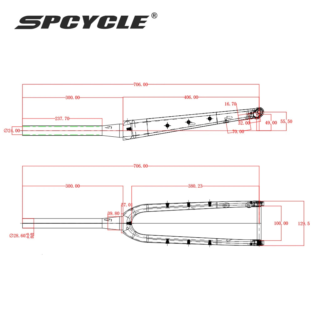 Spcycle 2024 New Carbon Gravel Fork Max Tire 700x55C or 29x2.1'' Tapered Disc Brake MTB Gravel Bicyel Rigid Forks
