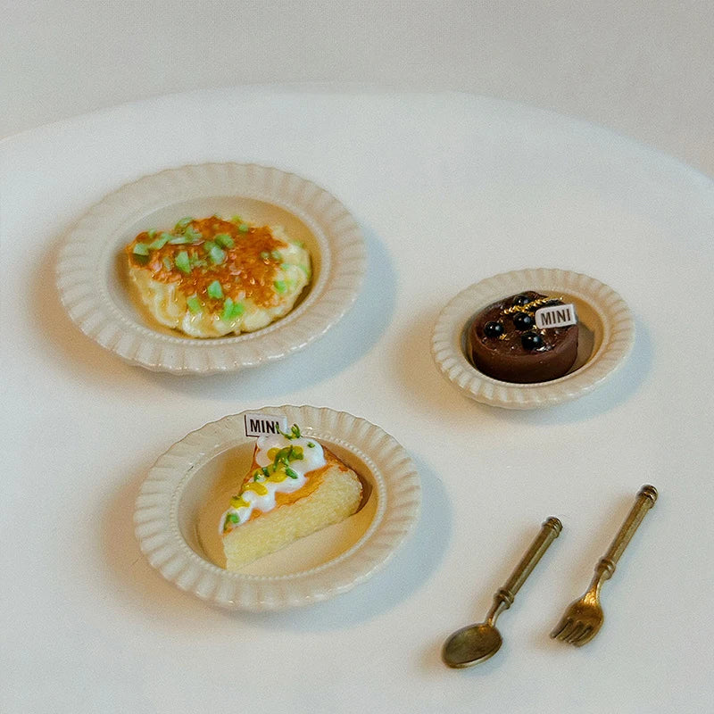 3Pcs Simulation Kitchen Dish Model Dollhouse Miniature Food Plate Western Cuisine Plate Toys For Mini Decoration DIY Accessories