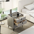Smart Bedside Table White with Wireless Charging, Nightstand with LED Light, 3 Drawers Nightstand, Chest of Drawers for Living R