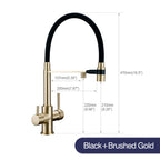 Brushed Gold Kitchen Faucet Filter 360 Swivel Pure Water Tap for 3 Ways Kitchen Pull Out Purification Water Mixer Double Handle