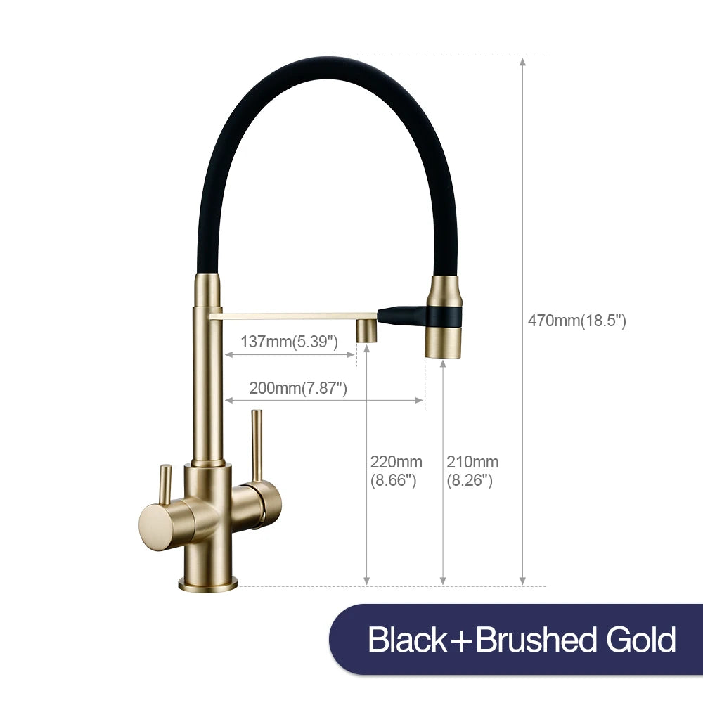 Brushed Gold Kitchen Faucet Filter 360 Swivel Pure Water Tap for 3 Ways Kitchen Pull Out Purification Water Mixer Double Handle