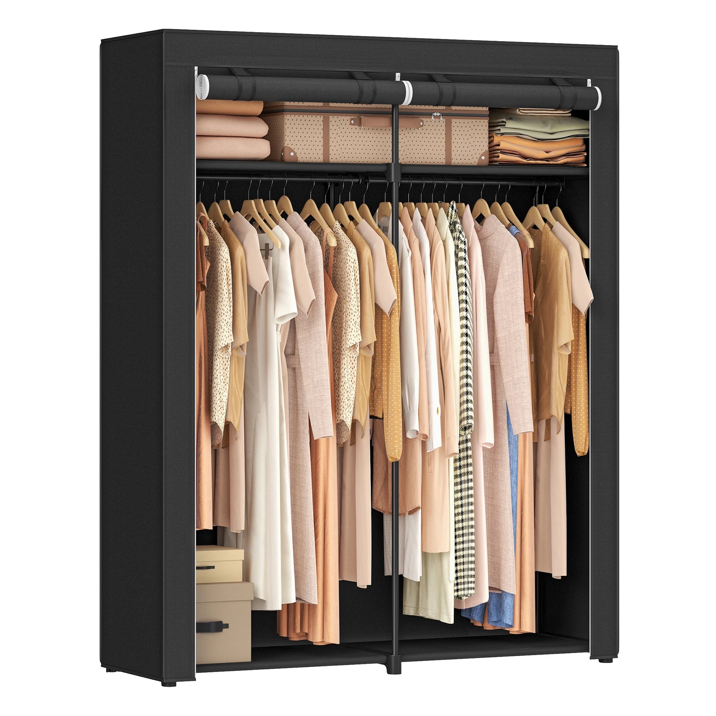 SONGMICS Closet Wardrobe, Portable Closet for Bedroom, Clothes Rail with Non-Woven Fabric Cover, Clothes Storage Organizer