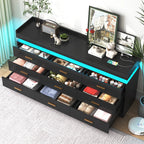 9 Drawer Dresser with LED Light and Charging Station, Modern Chest of Drawers for Closet, Wide Drawer Organizer Cabinet