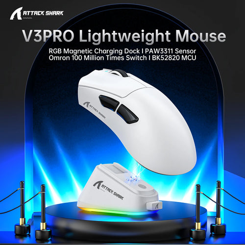ATTACK SHARK V3PRO Ultra-Light Gaming Mouse with Charging Dock 2.4G Wireless Bluetooth Wired 1000Hz Polling Rate 25000 DPI