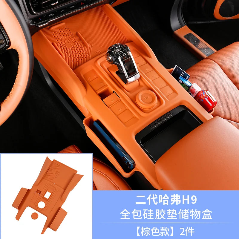 For Great Wall Haval H9 2024 2025 Center Console Wireless Charging Silicone Pad with Storage Bag Gear Shift Panel Dust Cover