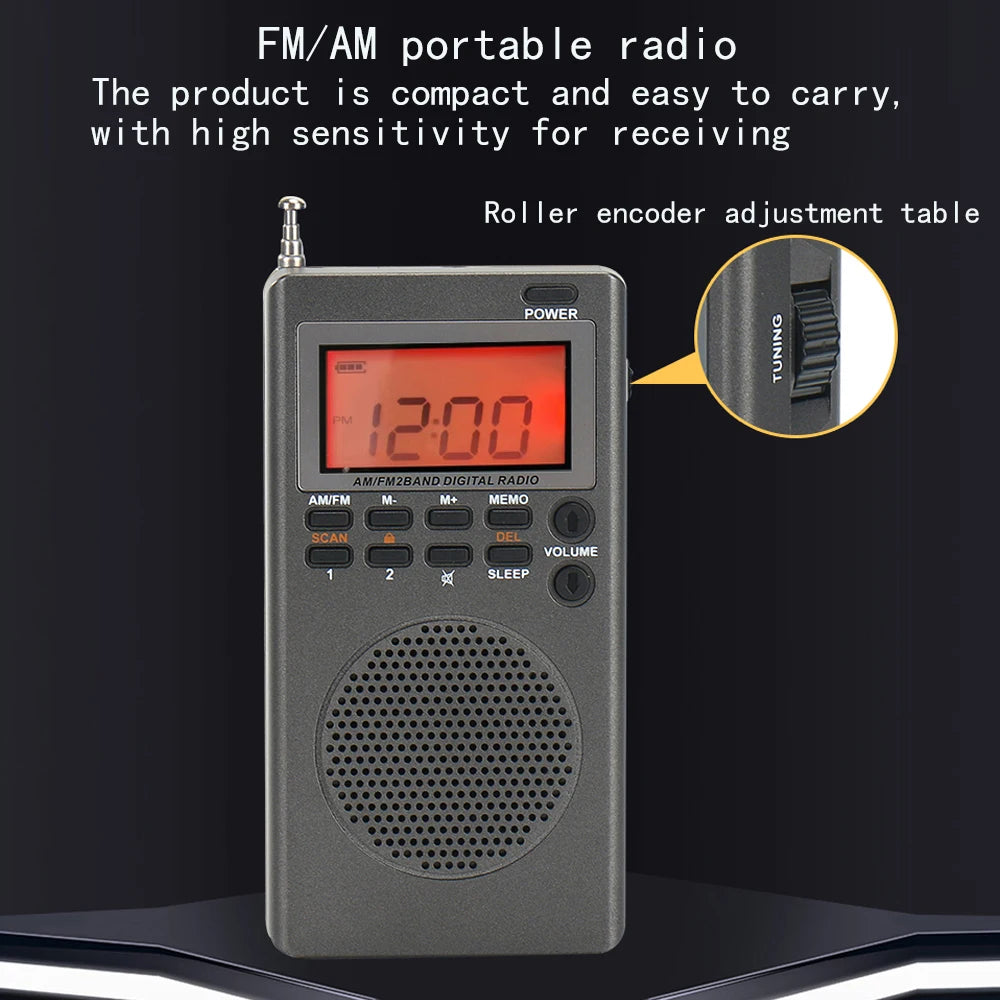Portable Mini Radio FM/AM Digital Tuning Radio Receiver Music Player Radios Durable Small Radio