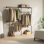 WOLTU Wall Mounted Open Wardrobe with 1&5 MDF Shelves Steel Tube Clothes Rail Industrial Style Coat Rack for Cloakroom Bedroom