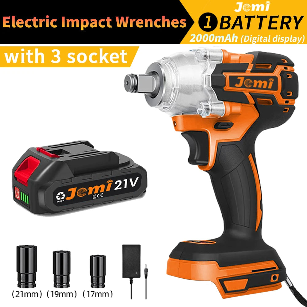 Jemi Tool 3-In-1 Cordless Electric Impact Wrench Drill Screwdriver with Brushless Motor Max 4000RPM Variable Speed