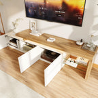Rosahqnda TV Cabinet for Living Room,TV Lowboard,Sideboard, with LED,2 Glass Partition,3 Drawers,White High Gloss