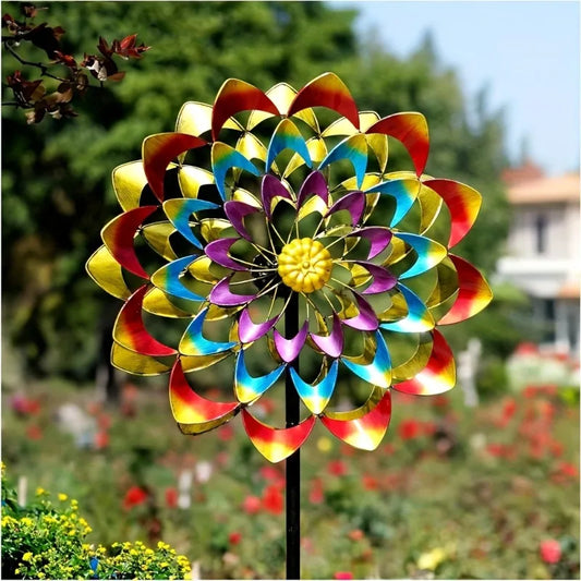 1pcs Rainbow Metal Windmill Cast Iron Garden Stake Lawn & Yard Decor Weathervone Outdoor Wind Spinner for Garden Decoration