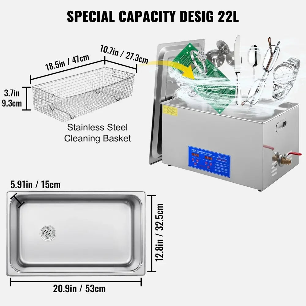 VEVOR Ultrasonic Cleaner with Digital Timer - 2L to 30L Stainless Steel Tank for Jewelry, Glasses, Watches & Industrial Parts