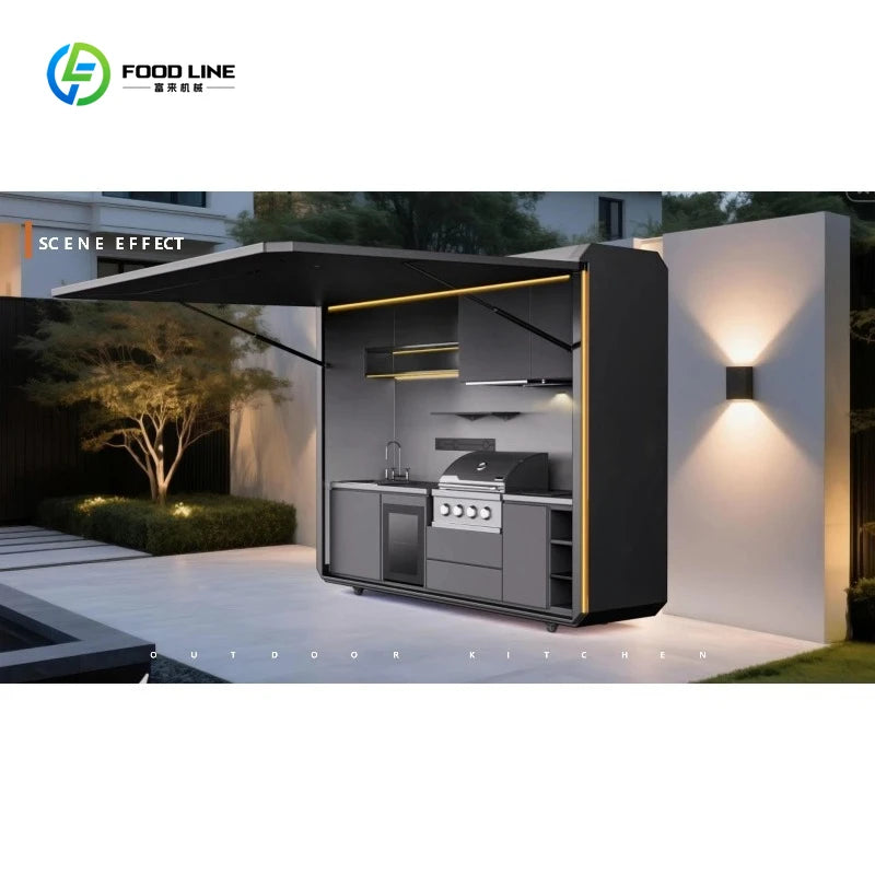Customized Modern Premium Style Outdoor Kitchen Movable Kitchen Easy Install with Combined Sink & Fridge for Backyard Gatherings