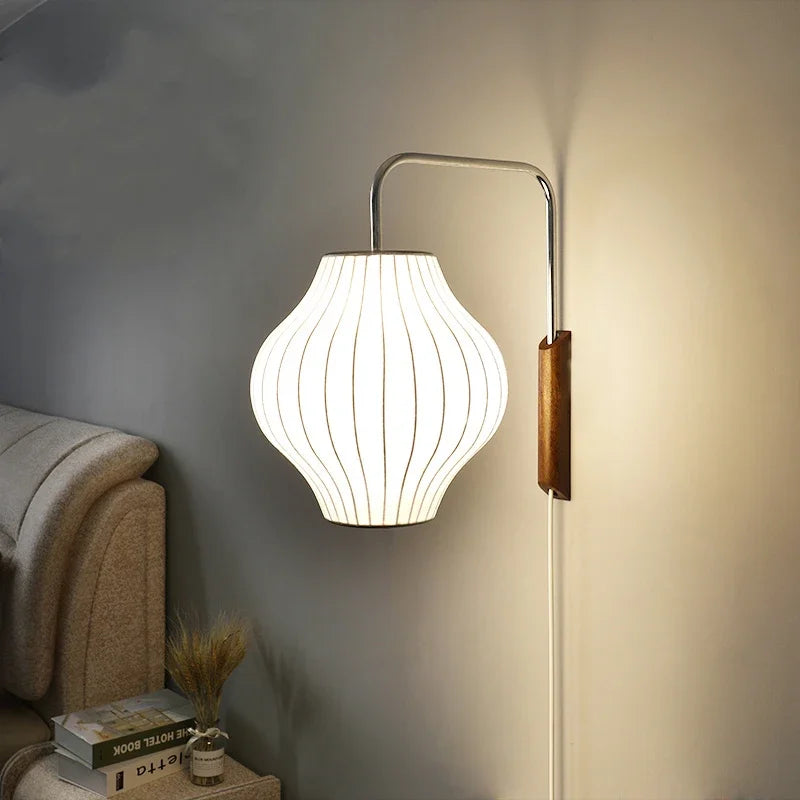 Modern Nelson Ball Wall Sconce Modern Japanese Wall Lamp for Living Room Bedroom Home Bedside Office Hotel Silk Cloth Lamps