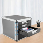 Silver Metal Drawer Box Lockable 4 Compartments DIN A4 Aluminium Alloy Document Storage Box Robust Organiser Box Document Box