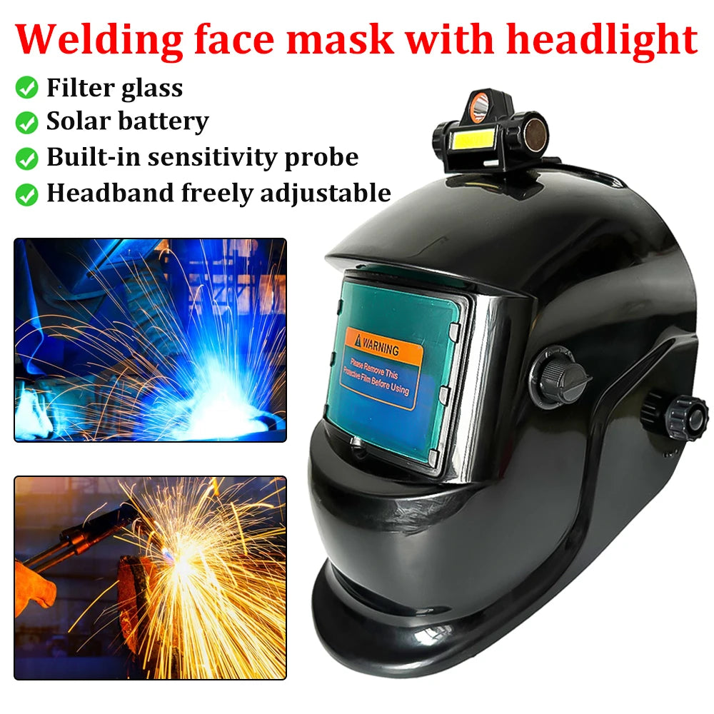 Welding Mask Headworn 180° Large Viewing Auto Darkening Welding Helmet High Temperature Resistance Protective Welder Mask Hat