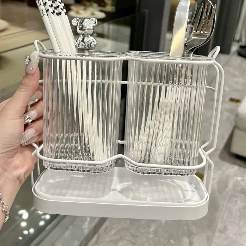 Wall Mounted Kitchen Cutlery Organizer Light Luxury Chopstick Spoon Holder Stainless steel Utensil Drying Rack