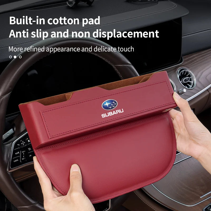 For Subaru Brz Ascent Forester Impreza Legacy Outback WRX XV Car Sewn Seat Gap Crevice Slot Leather Storage Box Auto Accessories