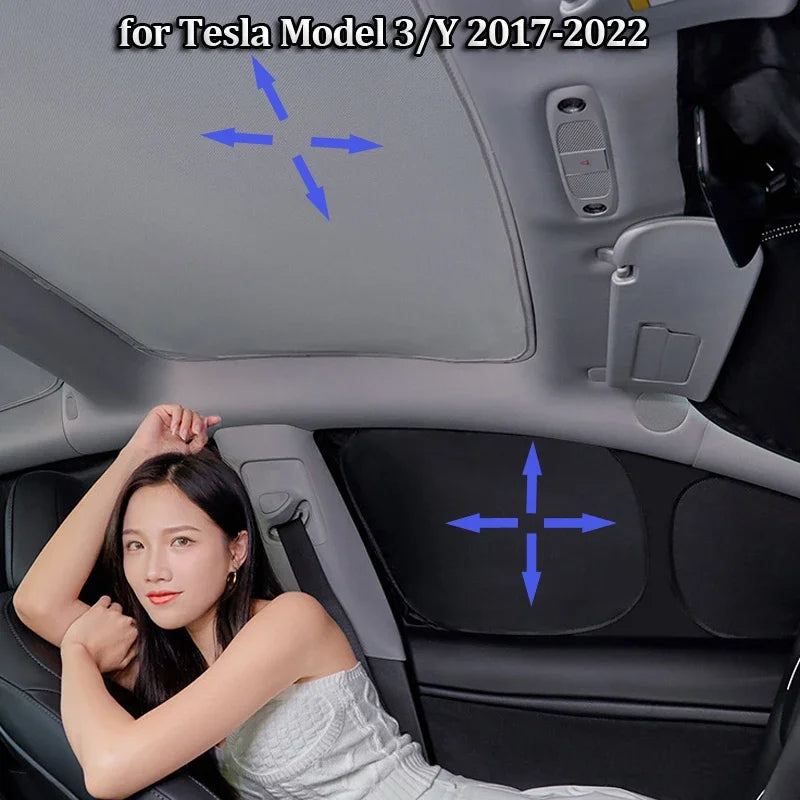 Privacy Full Cover Car Sunshade For Tesla Model Y 2024 Glass Roof Sun Shade Window Sunroof UV Shield Camping Travel Accessories
