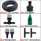 5M-30M Outdoor Misting Cooling System Garden Irrigation Watering 1/4'' Brass Atomizer Nozzles 4/7mm Hose for Patio Greenhouse