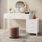 Vanity Desk with 5 Drawers, Makeup Vanity Table Dressing Table with Side 3-Drawer Chest (Without Mirror)for Women, Girls