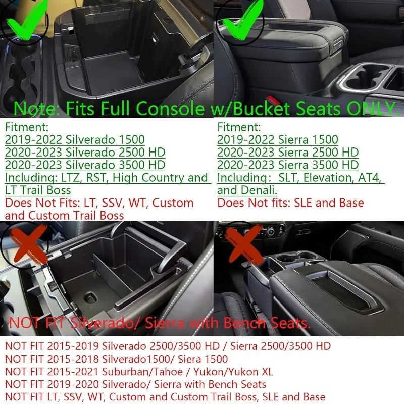 Full Size Center Console Organizer Tray Compatible with 2019-2022 Chevy Silverado/GMC Sierra 1500 and 2020-2022 2023 Silverado/S