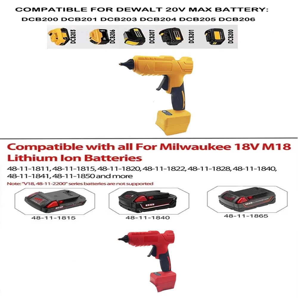 Electric Hot Melt Glue Gun Cordless Electric GlueGun Glue Stick Hot Melt Welding Air Gun fit Makita/Dewalt/Milwaukee 18V Battery
