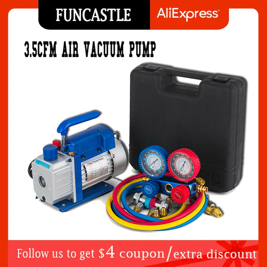 3.5CFM HVAC Air Vacuum Pump & A/C Refrigerant Kit Manifold Gauge Set for Household Air Conditioning Single Stage Rotary Vane