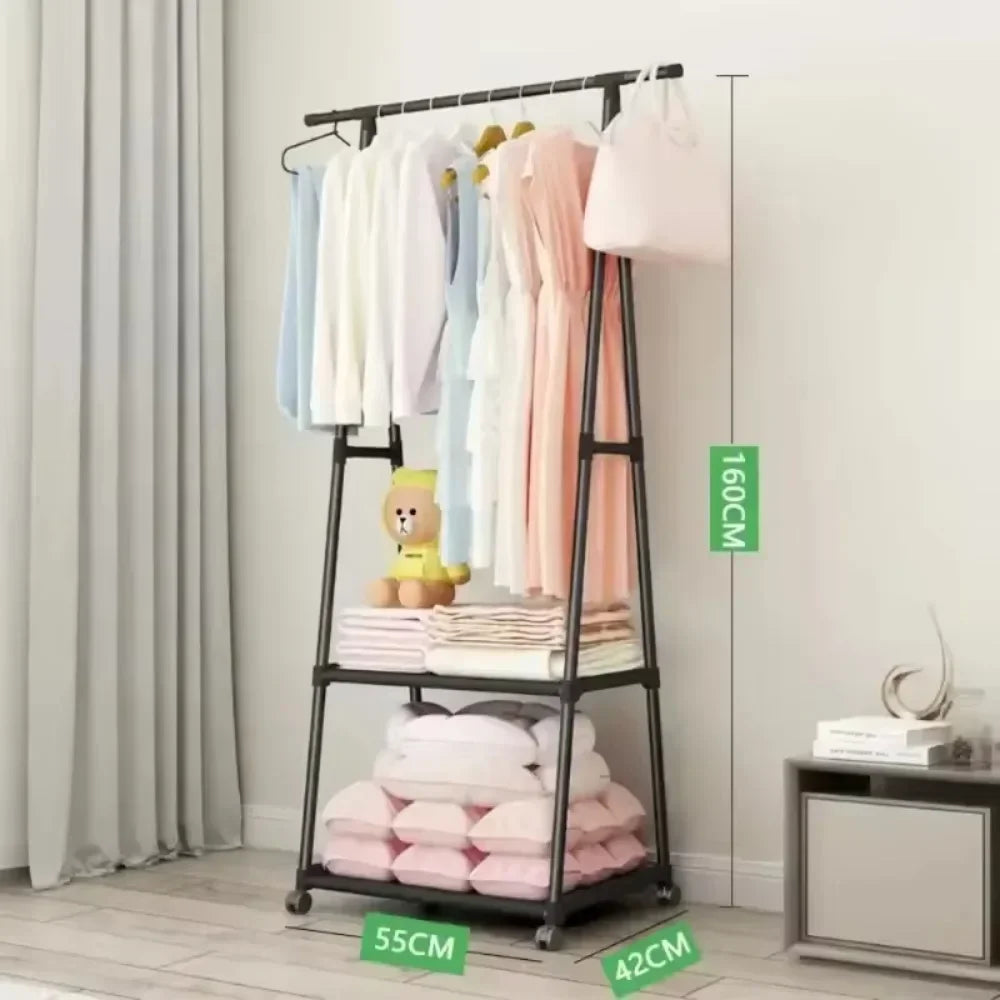 Mobile Clothes Hanger Triangle Coat Rack with Wheel Household Bedroom Storage Racks Rolling Simple Atmospheric Thick Coat Rack