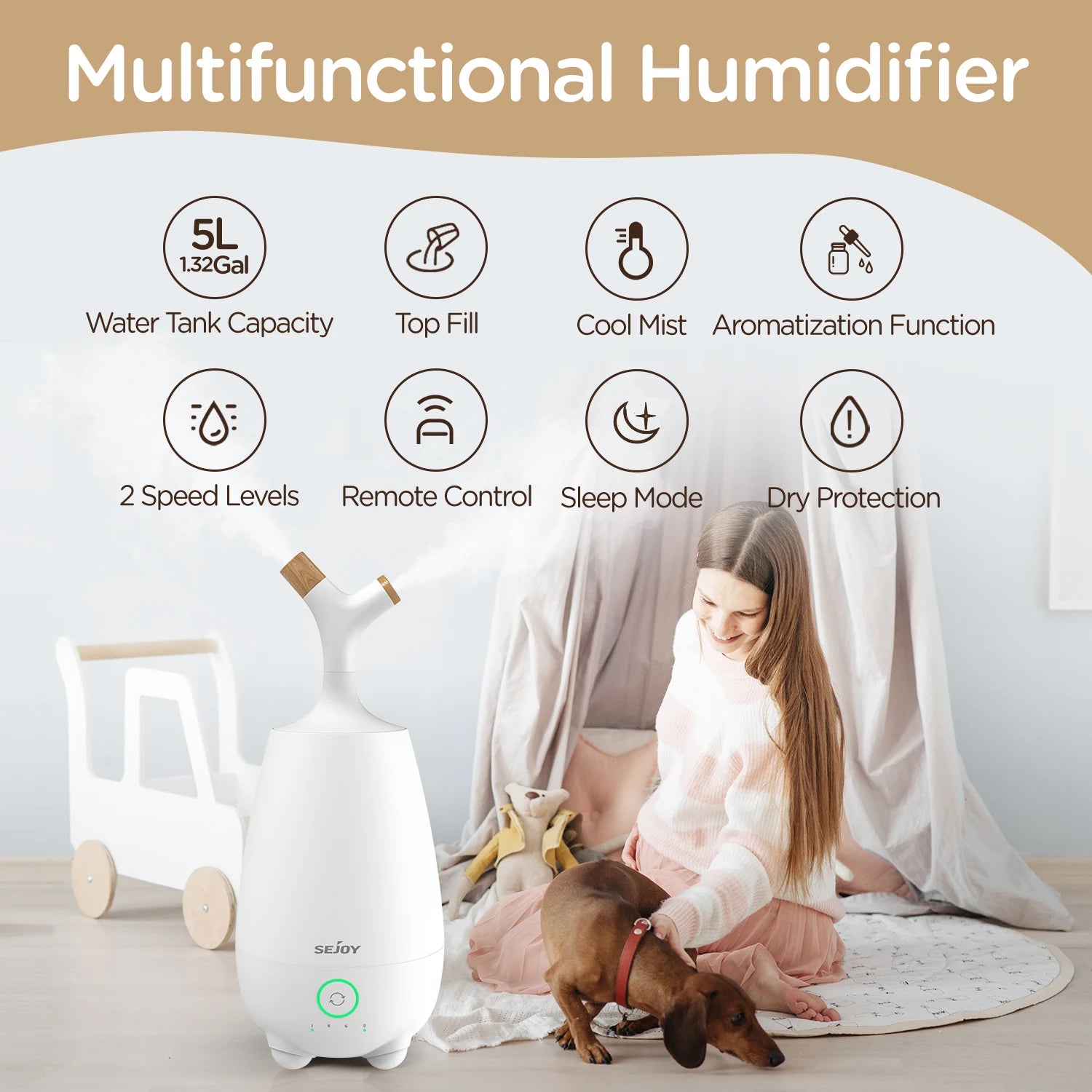 Sejoy Home Aromatherapy Air Humidifier Diffuser for Bedroom 5L Smart U