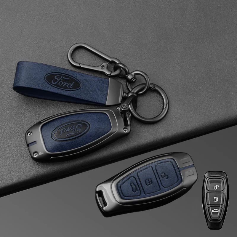 Leather Car Key Case Full Cover for Ford Focus 3 4 ST Mondeo MK3 MK4 Fiesta Fusion Kuga 2013 2014 2015 2017 Keychain Accessories