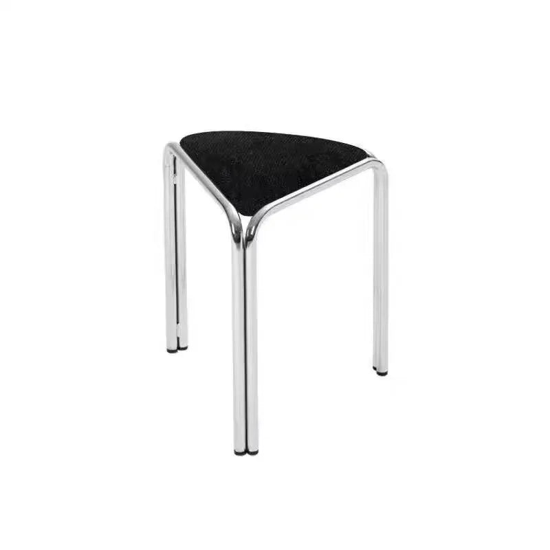 MOMO Bauhaus Antique Vanity Stool - Stainless Steel Triangular Frame Fabric Upholstered Stackable Designer Dining Stool