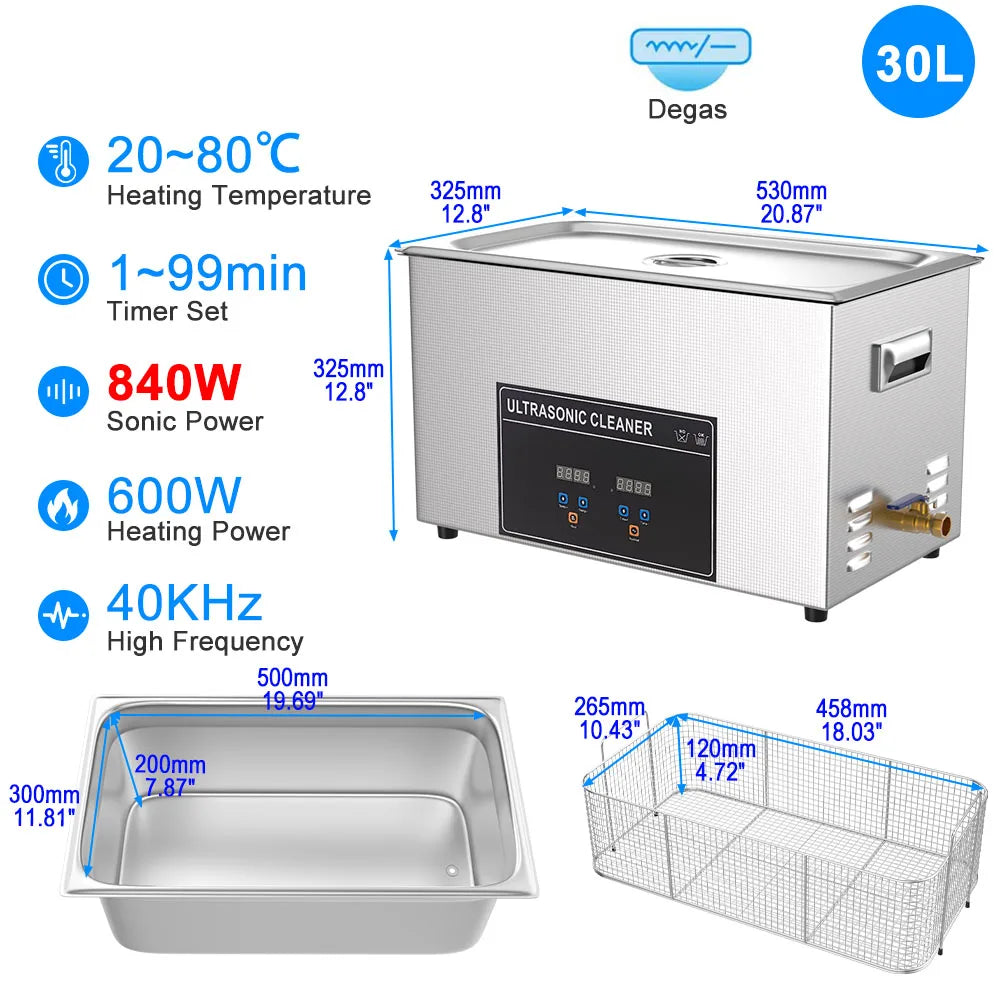 Ultrasonic Cleaner 1L 2L 3L 6L 10L 22L 30L Ultrasonic Bath EU UK Plug Portable Heated 600W Cleaning Washing Ultrasound Machine