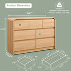 7 Drawers Dresser for Bedroom, 47" Wide Wood Dressers & Chests of Drawers w/Curved Profile Design, Mid Century Modern Dresser