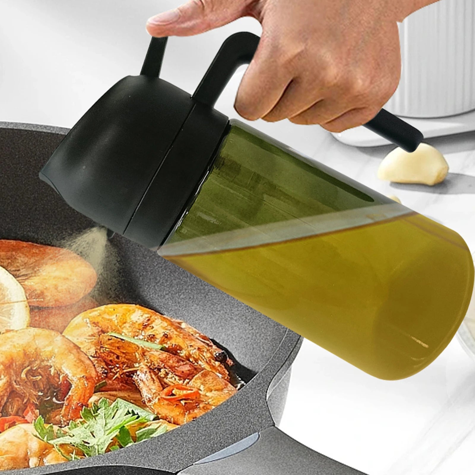 470ml Oil Dispenser Bottle for Kitchen Oil Spray Bottle 2-in-1 Cooking Press-type spray oil bottle Olive Oil dispenser Container
