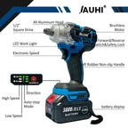 JAUHI 520N.M Brushless Electric Impact Wrench Cordless Electric Wrench 1/2 Inch Screwdriver Power Tools For Makita 18V Battery