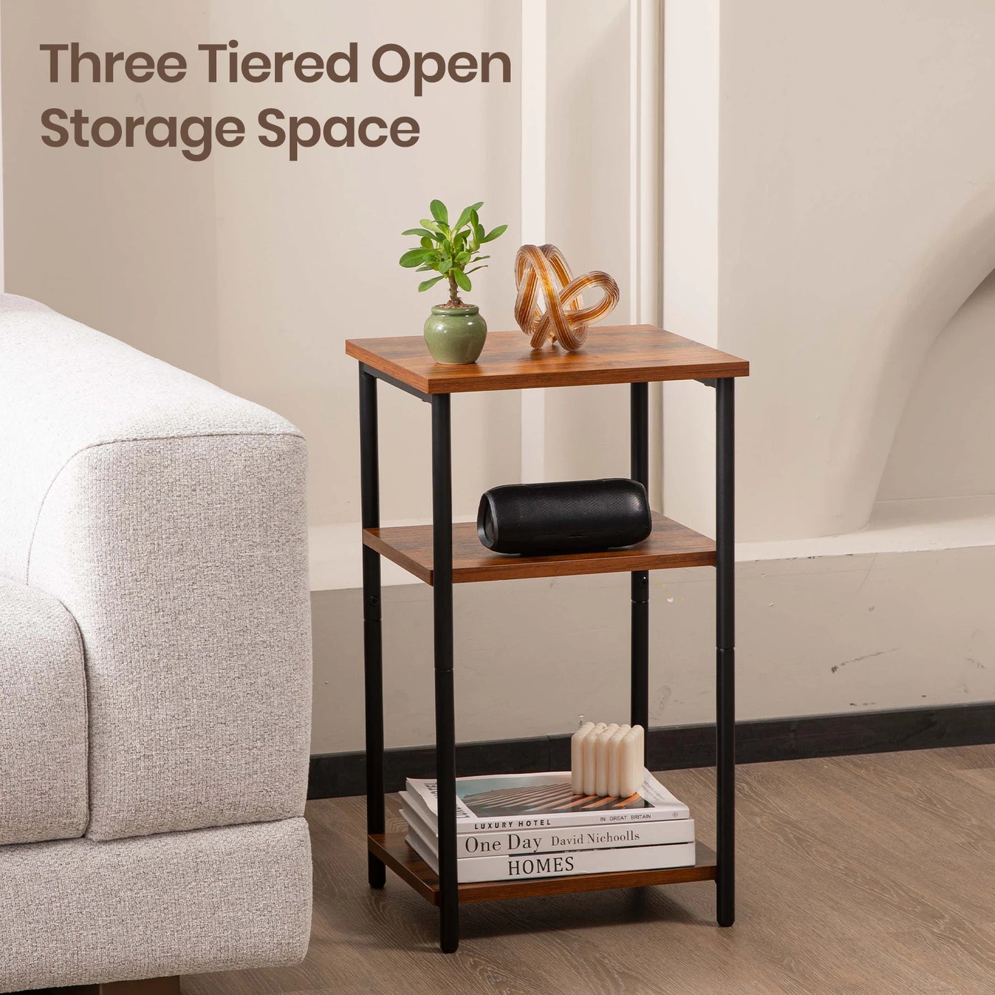 2/3-Tier End Table - Space-Saving Side Table w/ Adjustable Feet & Steel Frame for Bedroom & Living Room | AlluCanFind