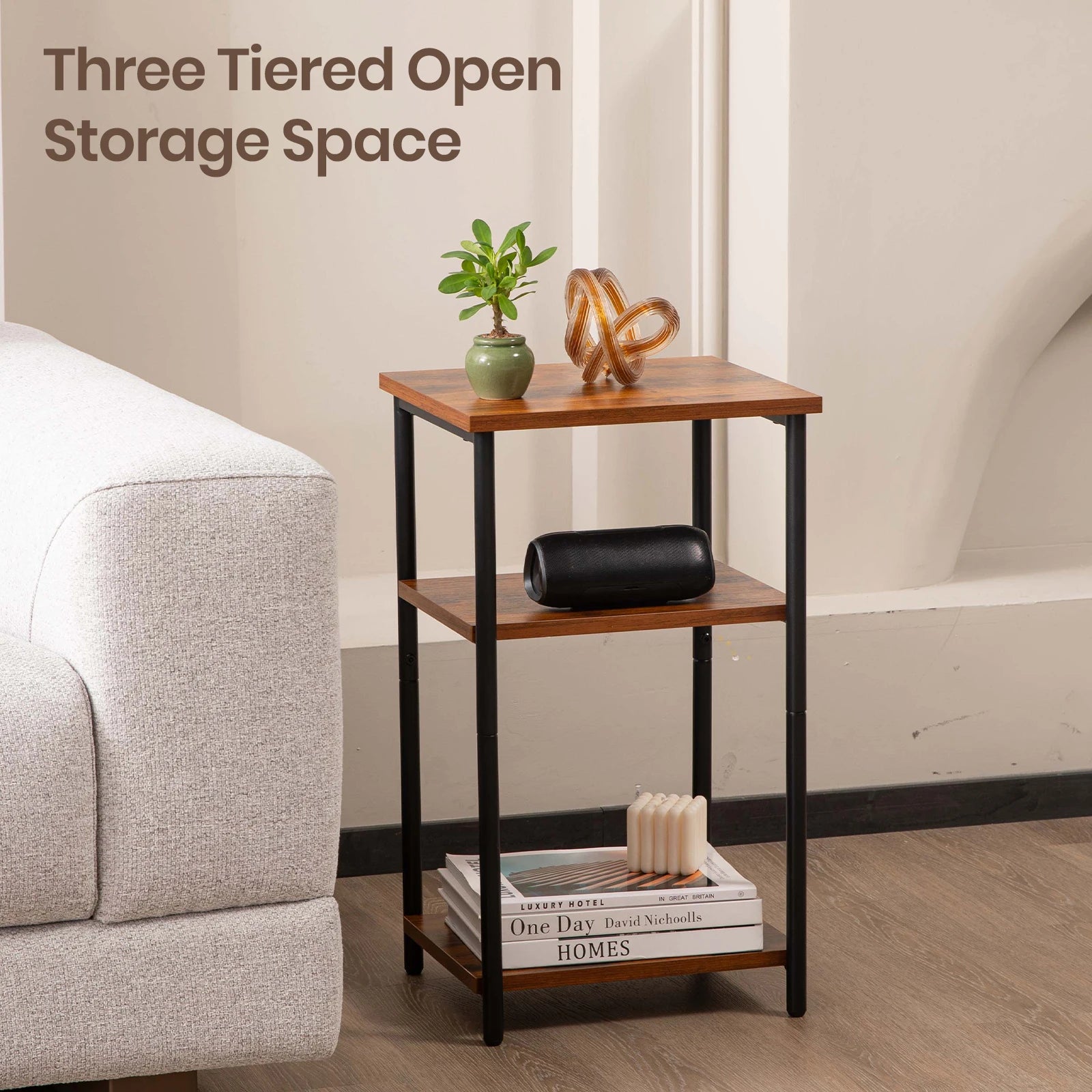 2/3-Tier End Table - Space-Saving Side Table w/ Adjustable Feet & Steel Frame for Bedroom & Living Room | AlluCanFind
