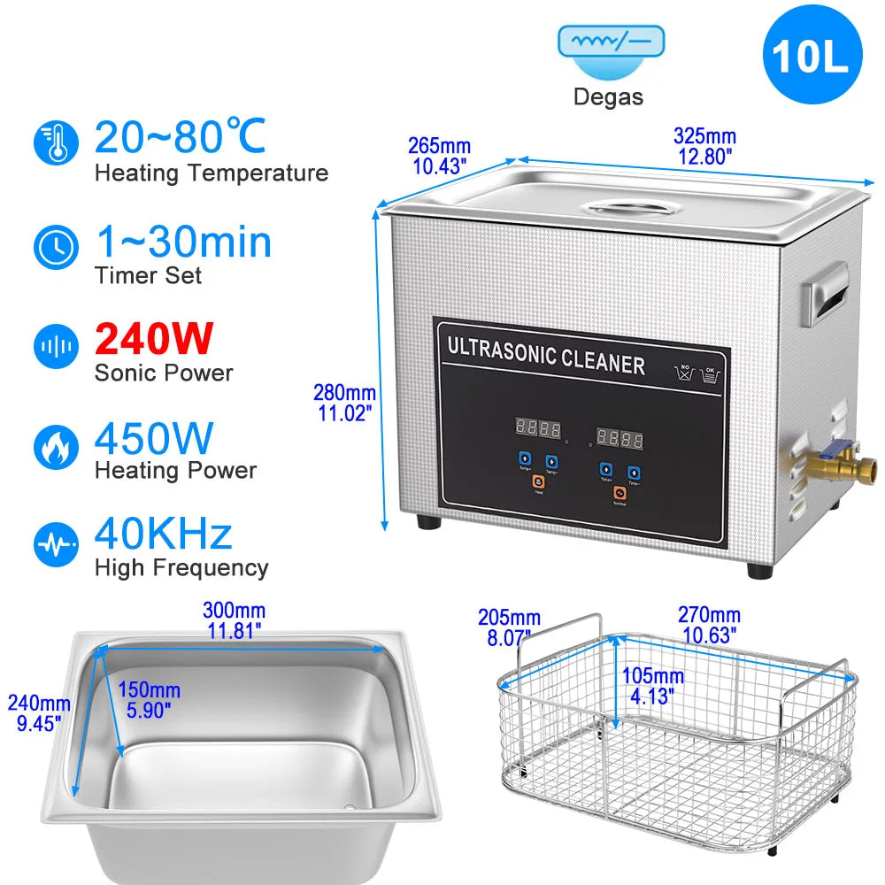 Ultrasonic Cleaner 1L 2L 3L 6L 10L 22L 30L Ultrasonic Bath EU UK Plug Portable Heated 600W Cleaning Washing Ultrasound Machine