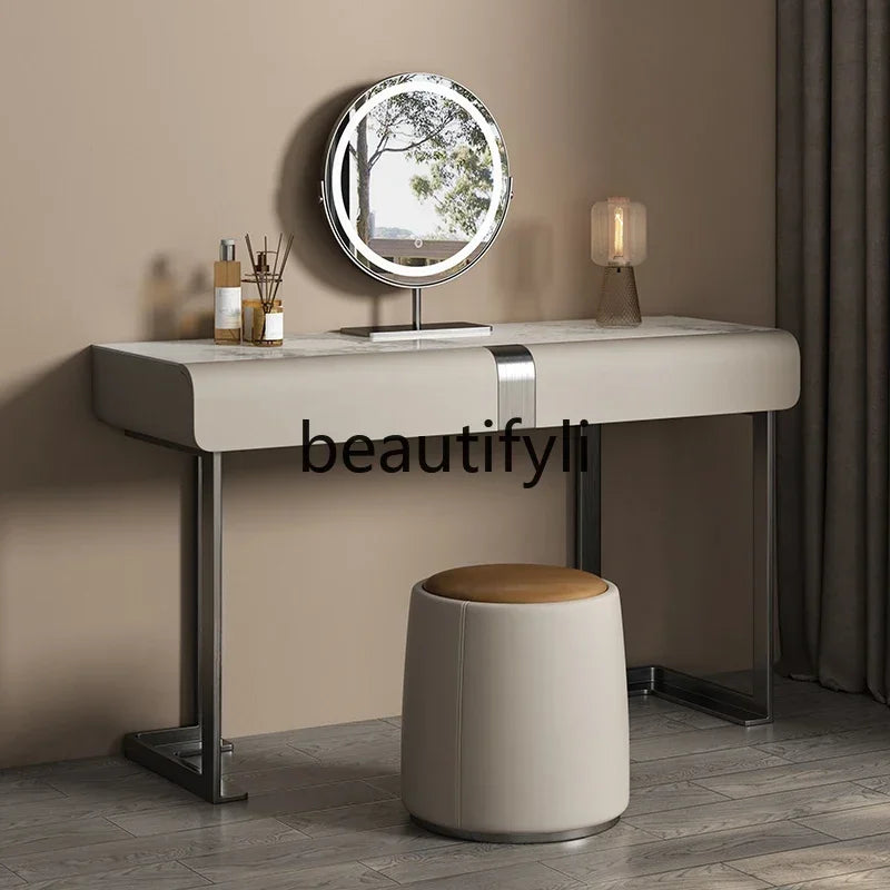 CC Italian minimalist dresser light luxury rock slab leather makeup table modern minimalist high-end sense
